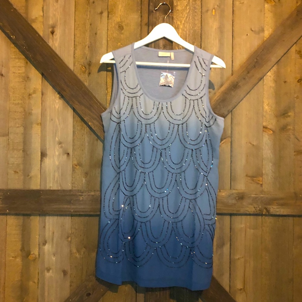Mixed Material Beaded Sleeveless Tunic NWT